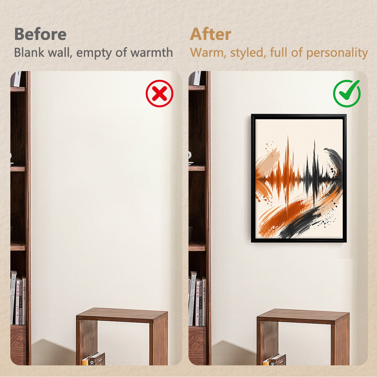 Abstract Sound Wave Art Print in Black Frame, Vibrant Orange and Black Design, Perfect Home Decor for Living Room or Office