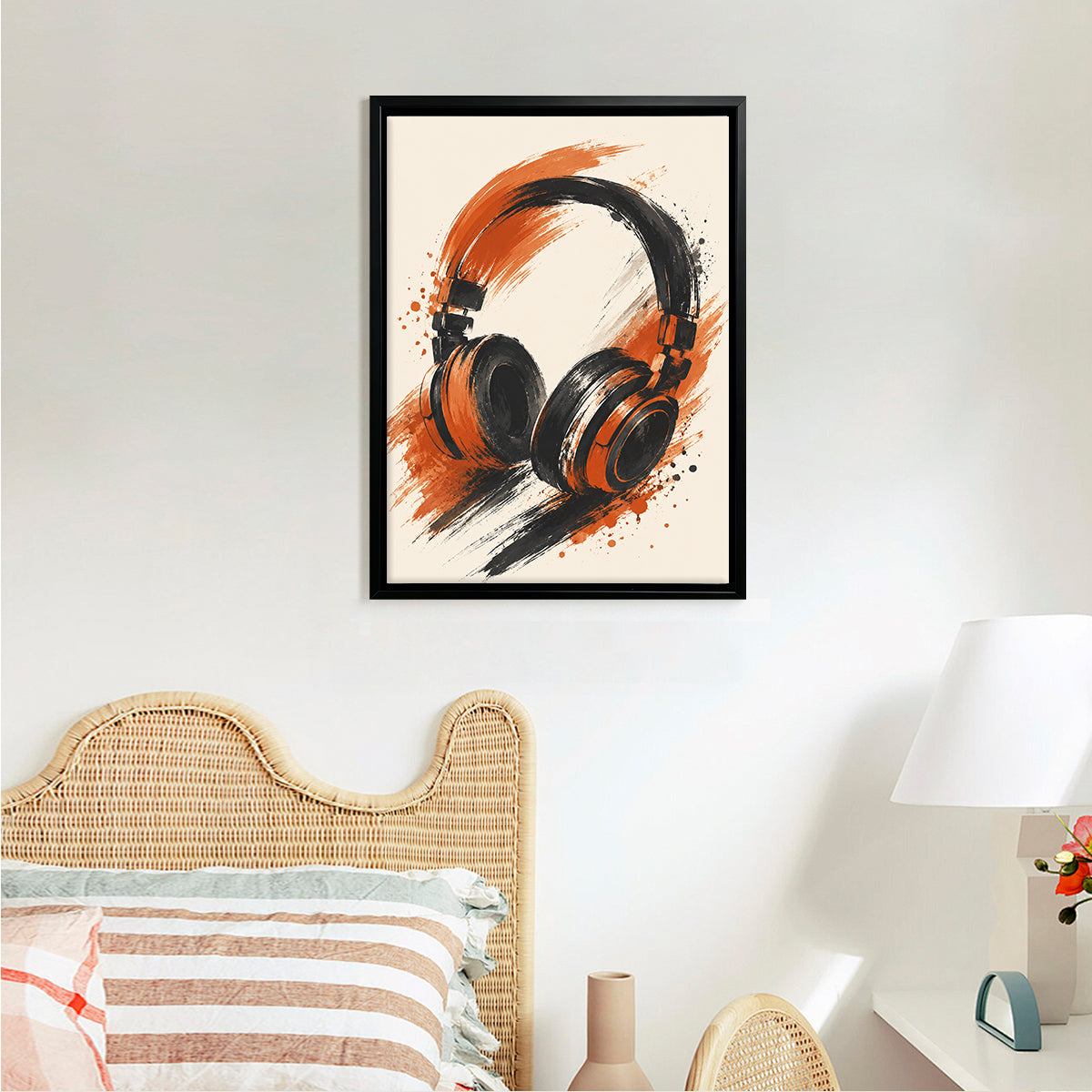 Framed Headphones Art Print, Modern Abstract Design, High-Quality Matte Finish, Perfect Home Decor for Any Room