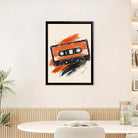 Framed Retro Cassette Tape Art Print, Vibrant Orange and Black Design, Perfect Home Decor for Music Lovers