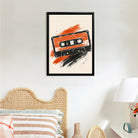 Framed Retro Cassette Tape Art Print, Vibrant Orange and Black Design, Perfect Home Decor for Music Lovers