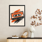 Framed Retro Cassette Tape Art Print, Vibrant Orange and Black Design, Perfect Home Decor for Music Lovers