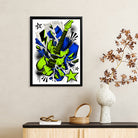Framed Electric Guitar Art Print, Vibrant Blue and Green Design, Perfect Home Decor for Music Lovers