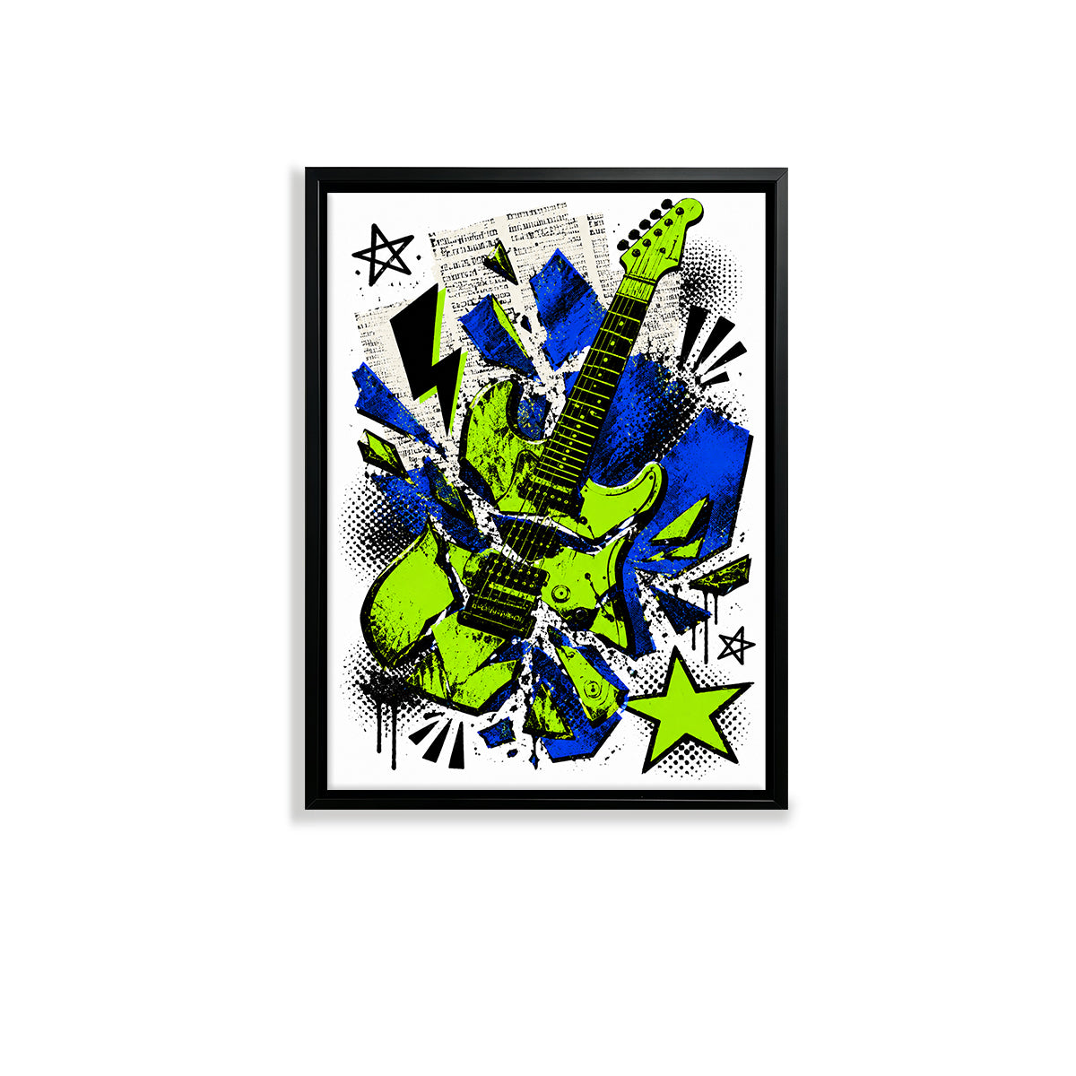 Framed Electric Guitar Art Print, Vibrant Blue and Green Design, Perfect Home Decor for Music Lovers