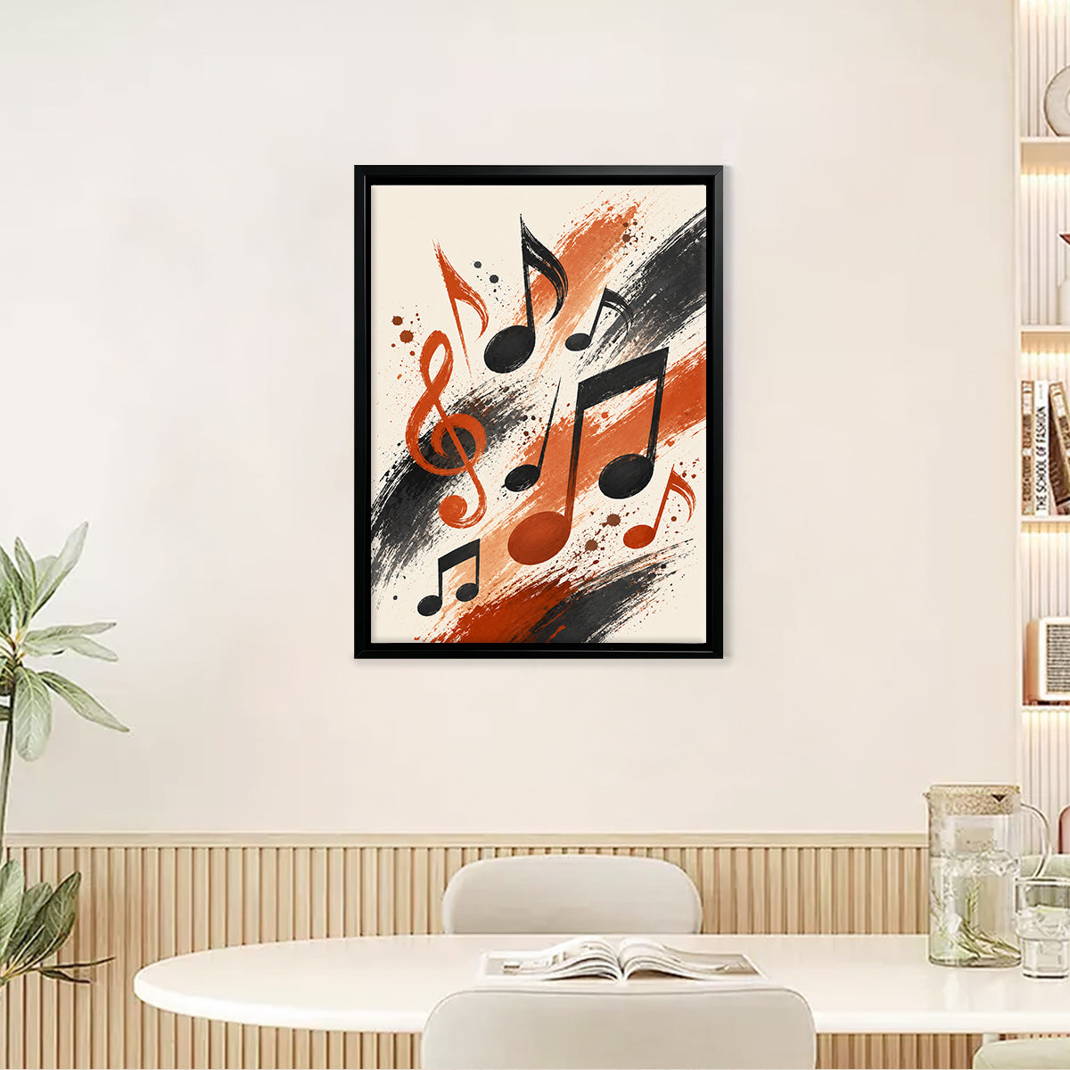 Framed Musical Notes Art Print, Abstract Black and Orange Design, Perfect Home Decor for Any Room