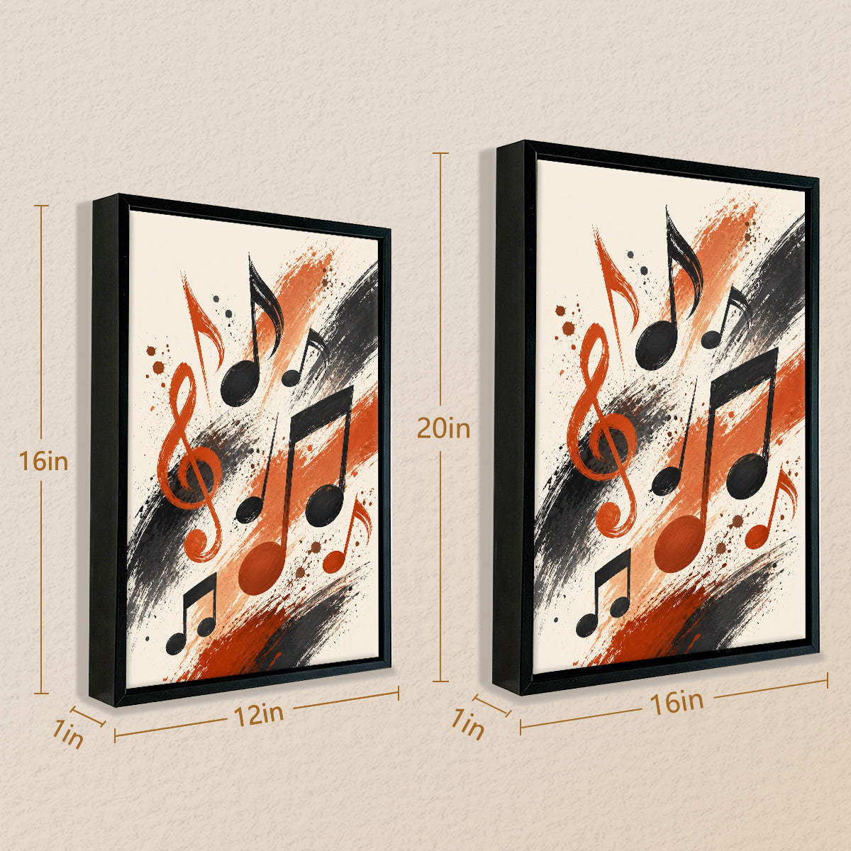 Framed Musical Notes Art Print, Abstract Black and Orange Design, Perfect Home Decor for Any Room