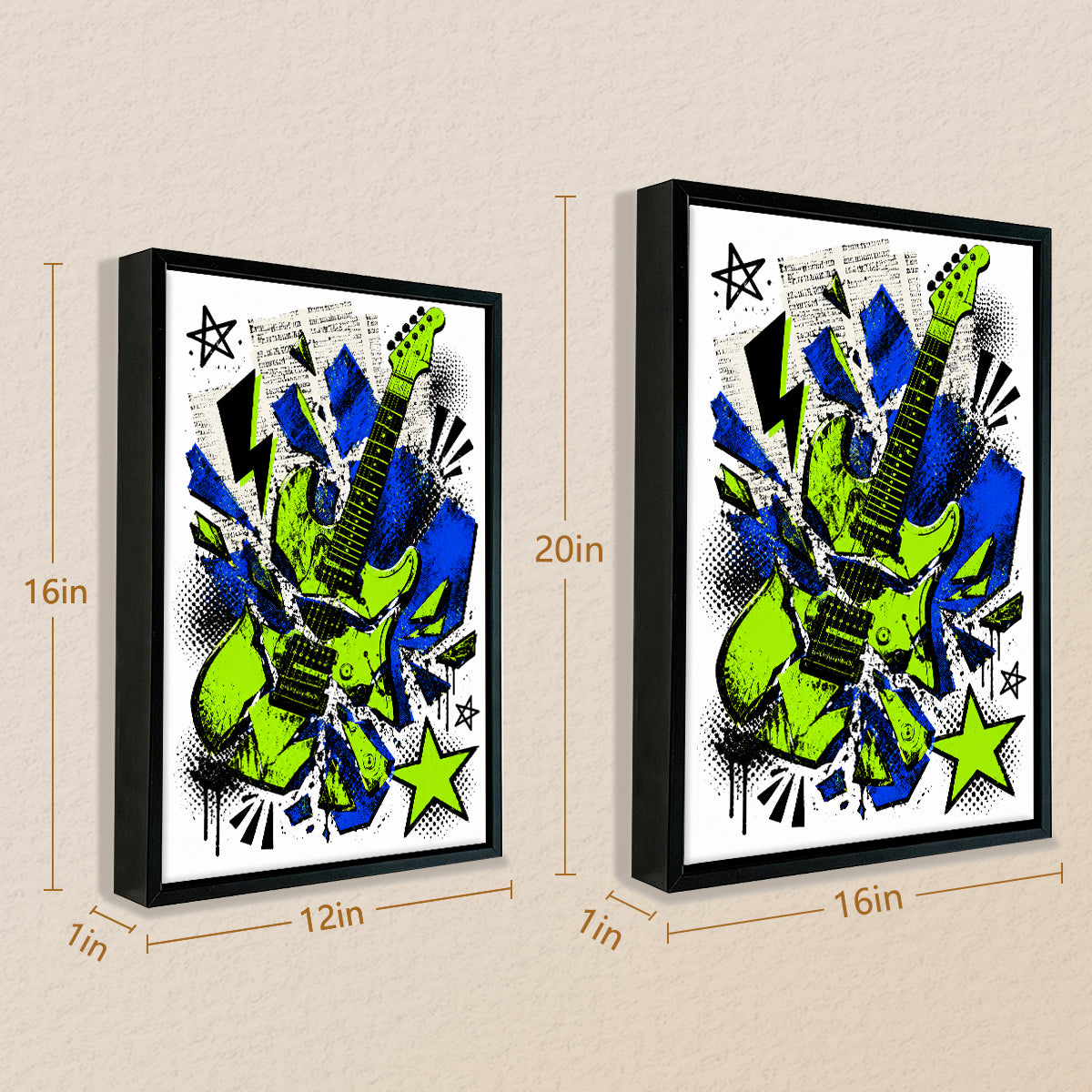 Framed Electric Guitar Art Print, Vibrant Blue and Green Design, Perfect Home Decor for Music Lovers