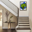 Framed Neon Tiger Art Print with Bold Blue Lightning, Vibrant Home Decor for Living Room or Staircase