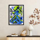 Framed Volcano Art Print with Vibrant Green and Blue Design, Comic Style, Perfect for Home Decor in Any Room