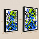 Framed Volcano Art Print with Vibrant Green and Blue Design, Comic Style, Perfect for Home Decor in Any Room