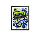 Framed Retro Cassette Tape Art Print with Vibrant Blue and Green Design, Perfect for Home Decor in Any Room