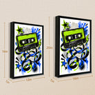 Framed Retro Cassette Tape Art Print with Vibrant Blue and Green Design, Perfect for Home Decor in Any Room
