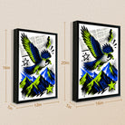 Framed Blue and Green Hawk Art Print, Vibrant Mountain Landscape Design, Perfect Home Decor for Any Room