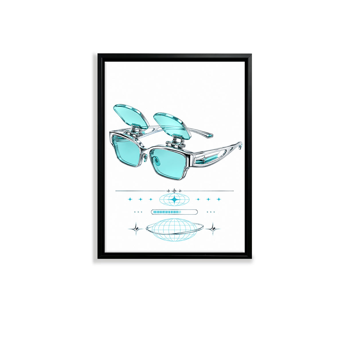 Futuristic Sunglasses Art Print, Modern Tech-Inspired Design, Premium Quality, Perfect for Home Decor in California
