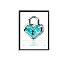 Framed Heart Lock Art Print, Blue Crystal Design, Modern Home Decor, Perfect Gift for Love