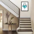 Framed Heart Lock Art Print, Blue Crystal Design, Modern Home Decor, Perfect Gift for Love