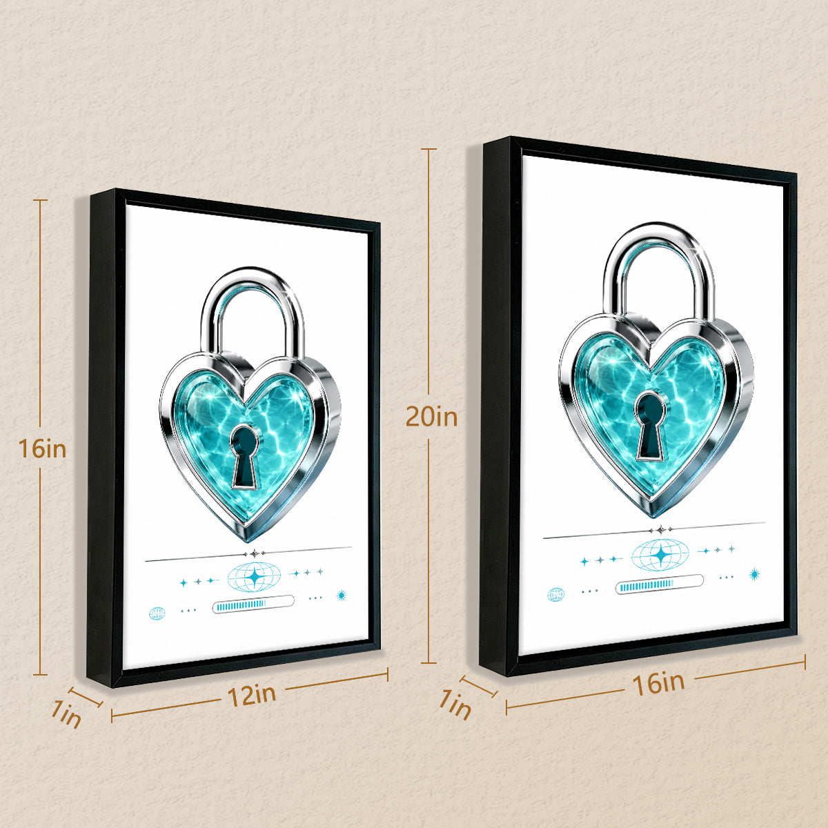 Framed Heart Lock Art Print, Blue Crystal Design, Modern Home Decor, Perfect Gift for Love