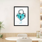 Framed Heart Lock Art Print, Blue Crystal Design, Modern Home Decor, Perfect Gift for Love