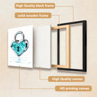 Framed Heart Lock Art Print, Blue Crystal Design, Modern Home Decor, Perfect Gift for Love