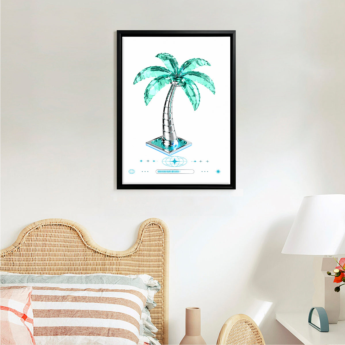 Framed Tropical Palm Tree Art Print, Modern Crystal Design, Perfect Home Decor for Living Room or Office