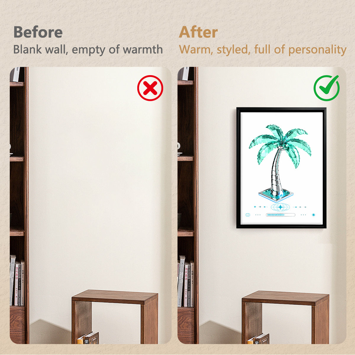 Framed Tropical Palm Tree Art Print, Modern Crystal Design, Perfect Home Decor for Living Room or Office
