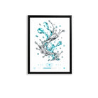 Modern Blue Water Splash Art Print in Black Frame, Elegant Home Decor for Living Room or Staircase