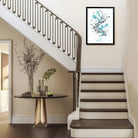 Modern Blue Water Splash Art Print in Black Frame, Elegant Home Decor for Living Room or Staircase