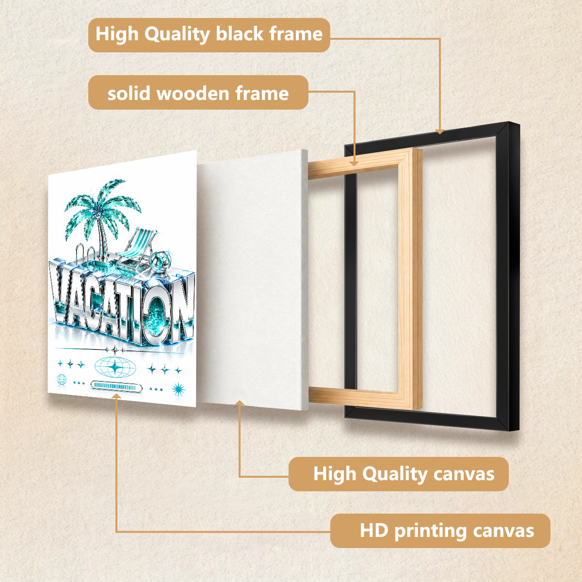 Framed Vacation-Themed Art Print with Palm Tree & Pool Design, Modern Crystal Style, Perfect for Home Decor