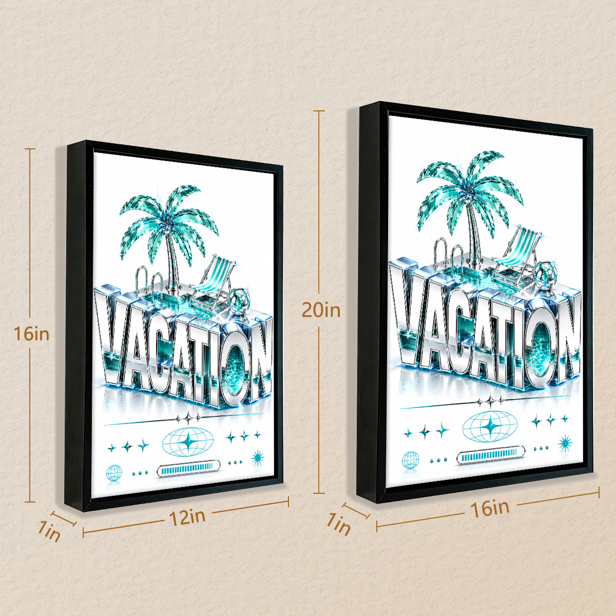 Framed Vacation-Themed Art Print with Palm Tree & Pool Design, Modern Crystal Style, Perfect for Home Decor