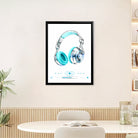 Modern Blue Headphones Art Print, Stylish Wall Decor for Music Lovers, Perfect Home or Office Gift