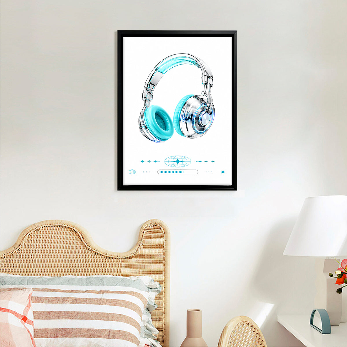 Modern Blue Headphones Art Print, Stylish Wall Decor for Music Lovers, Perfect Home or Office Gift