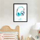 Modern Blue Headphones Art Print, Stylish Wall Decor for Music Lovers, Perfect Home or Office Gift