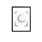 Framed Moon & Stars Art Print, Boho Style, Black & White Line Drawing, Perfect for Bedroom or Living Room