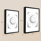 Framed Moon & Stars Art Print, Boho Style, Black & White Line Drawing, Perfect for Bedroom or Living Room