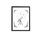 Framed Telescope Star Sky Art Print, Black and White Illustration, Perfect Home Decor for Any Room