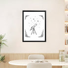 Framed Telescope Star Sky Art Print, Black and White Illustration, Perfect Home Decor for Any Room