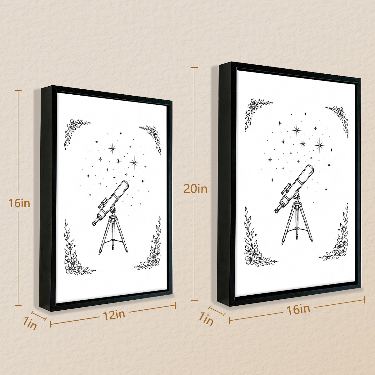 Framed Telescope Star Sky Art Print, Black and White Illustration, Perfect Home Decor for Any Room