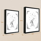 Framed Telescope Star Sky Art Print, Black and White Illustration, Perfect Home Decor for Any Room