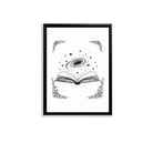 Framed Art Print with Galaxy Book Design, Black and White Illustration, Perfect Home Decor for Any Room