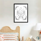 Framed Hands Holding Stars Art Print, Bohemian Style, Black and White Line Drawing, Perfect for Home Decor in Any Room