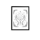 Framed Hands Holding Stars Art Print, Bohemian Style, Black and White Line Drawing, Perfect for Home Decor in Any Room