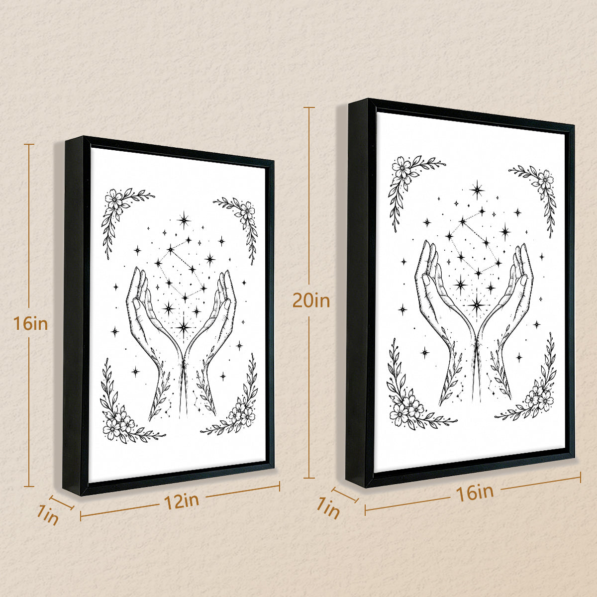 Framed Hands Holding Stars Art Print, Bohemian Style, Black and White Line Drawing, Perfect for Home Decor in Any Room