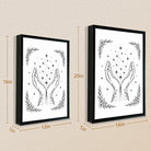 Framed Hands Holding Stars Art Print, Bohemian Style, Black and White Line Drawing, Perfect for Home Decor in Any Room
