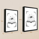 Framed Art Print with Galaxy Book Design, Black and White Illustration, Perfect Home Decor for Any Room