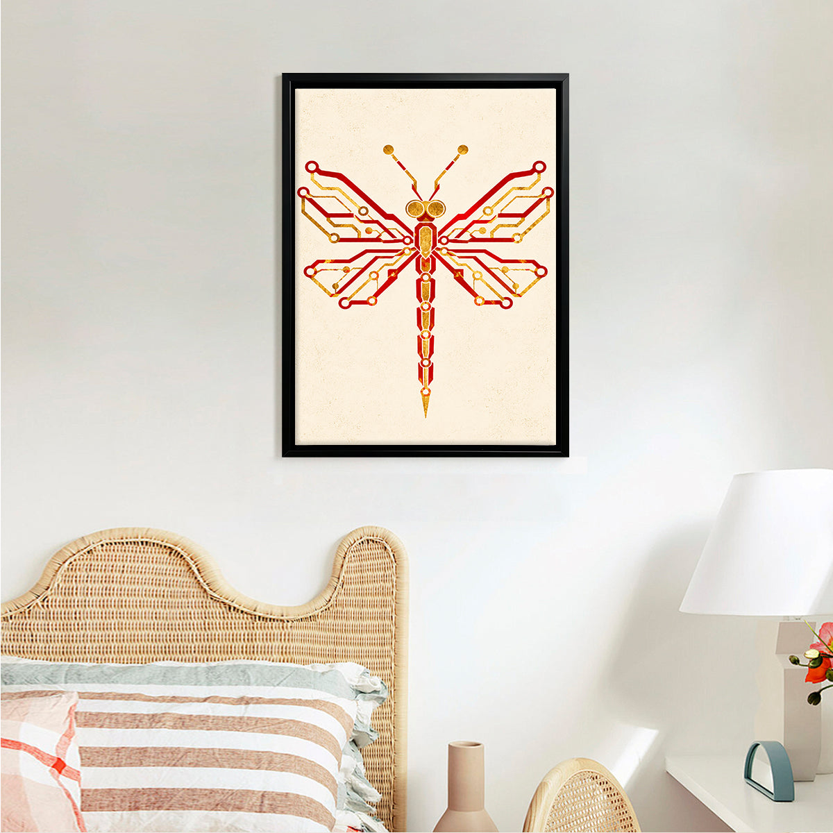 Framed Circuit Board Dragonfly Art Print, Modern Tech-Inspired Design, High-Quality Matte Finish, Perfect for Home or Office in New York