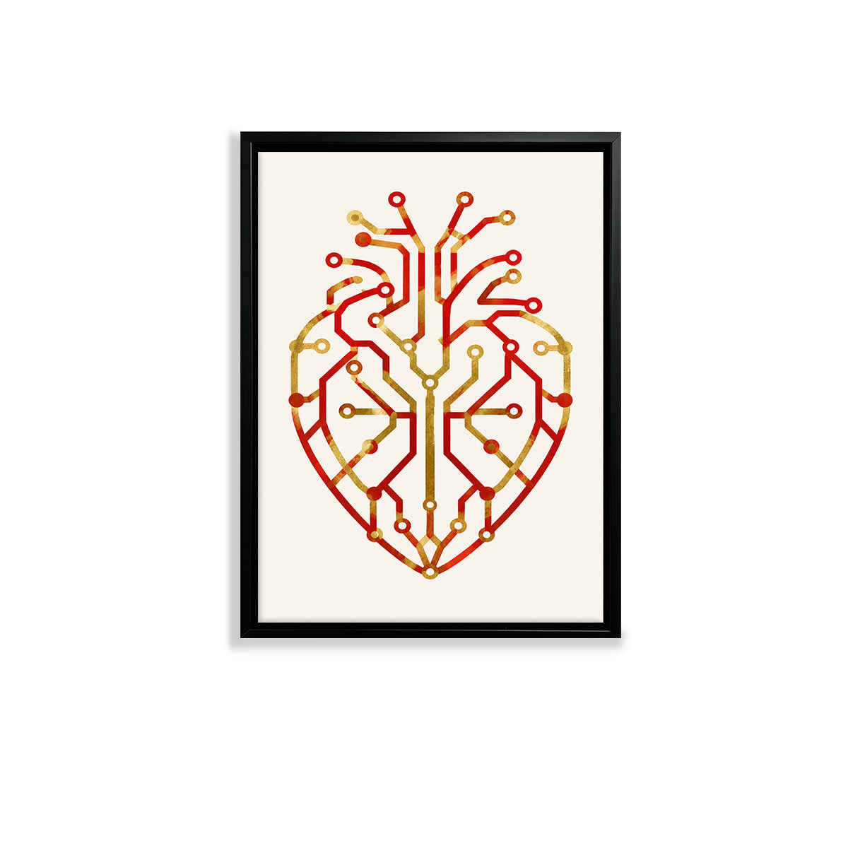 Framed Circuit Heart Art Print, Modern Tech-Inspired Design, High-Quality Matte Finish, Perfect for Home or Office Decor in New York