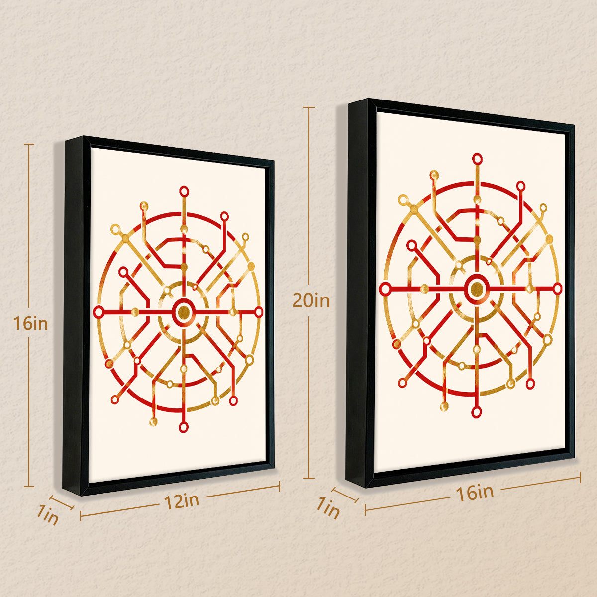 Framed Red and Gold Circuit Pattern Art Print, Modern Abstract Design, High-Quality Matte Finish, Perfect for Home or Office Decor in New York