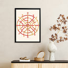 Framed Red and Gold Circuit Pattern Art Print, Modern Abstract Design, High-Quality Matte Finish, Perfect for Home or Office Decor in New York