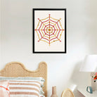 Framed Spiderweb Art Print with Red and Gold Design, Modern Home Decor, High-Quality Matte Finish