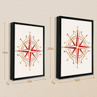Framed Red and Gold Compass Rose Art Print, Modern Nautical Design, High-Quality Matte Finish, Perfect for Home Decor in California