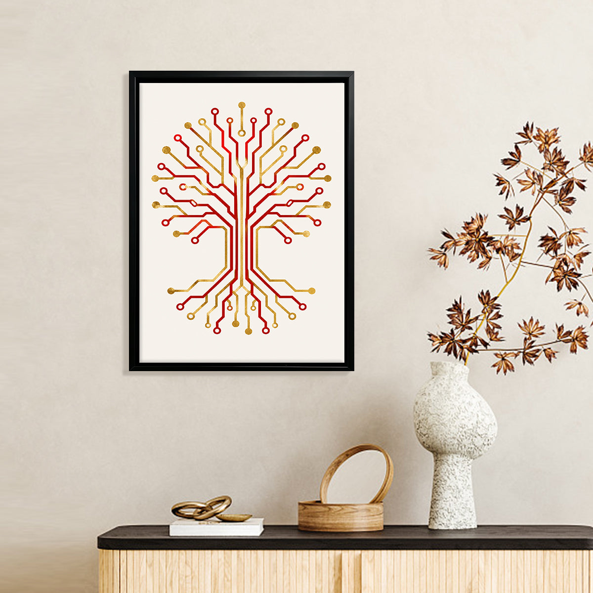 Framed Circuit Board Tree Art Print, Modern Tech-Inspired Design, High-Quality Matte Finish, Perfect for Home or Office Decor in New York